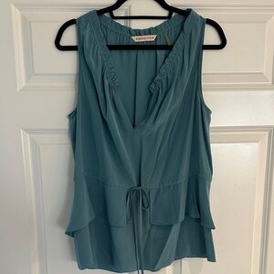 Rebecca Taylor Teal Sleeveless Ruffle Blouse